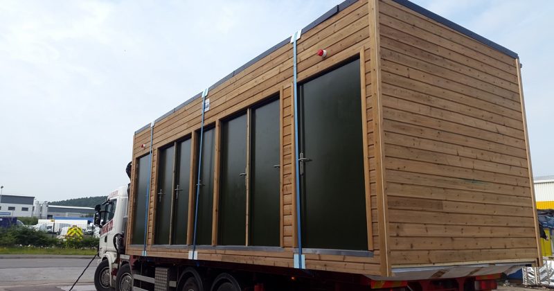 Portable toilet block on the back of a truck