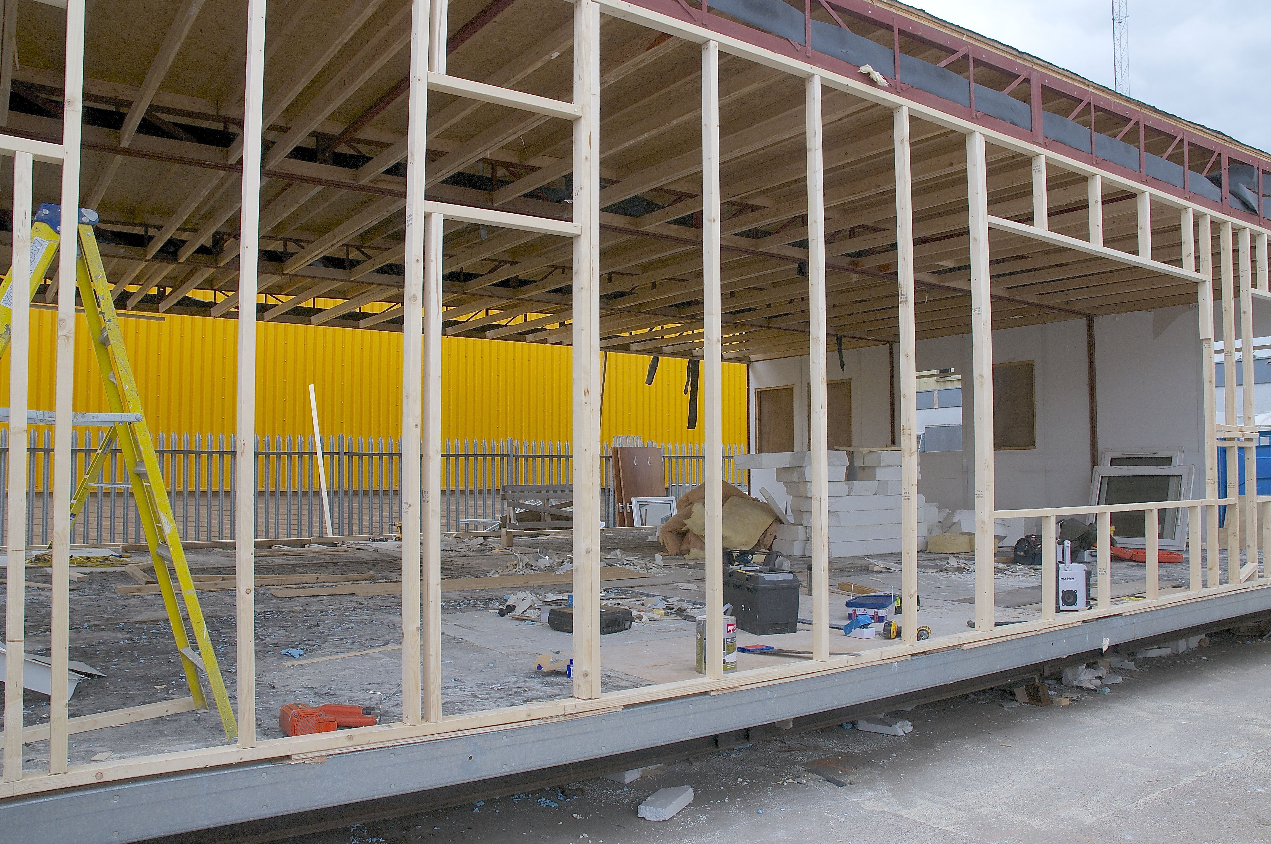 steel frame with studwork being installed