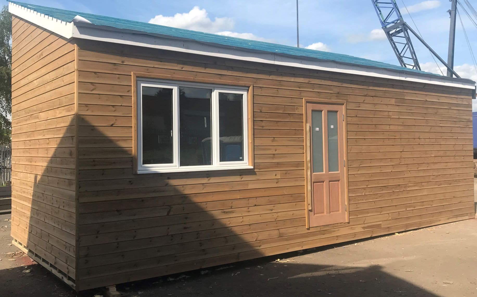 Timber cladding on a single modular cabin